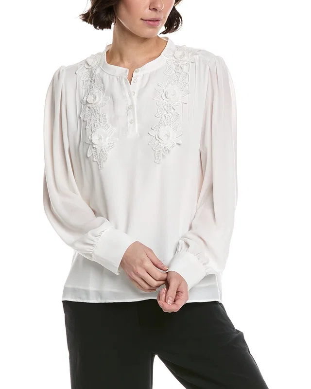 CeCe Half Placket Floral Lace Top, image 1 of 1 from Rue La La