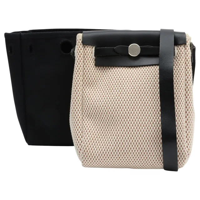 Hermès 2004 Herbag TPM Natural/Black in Black Leather from VINTAGE QOO TOKYO