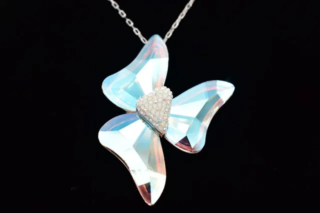 Swarovski Aurora Borealis Crystal Bow Pendant Necklace Silver Swan Signed Bin7b in neutral|blue|brown|pink|silver|gray from Poshmark