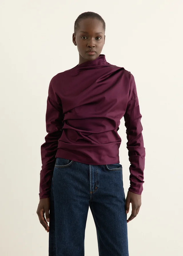 Ganni Technical Stretch Satin Ruched Top in Red from Incu, photo 1 of 1