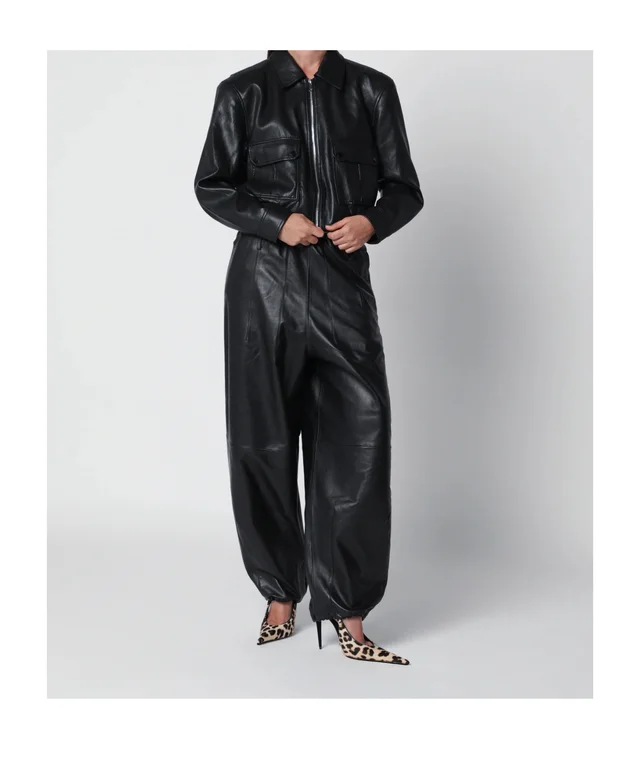 The Frankie Shop Black cropped faux leather bomber jacket, photo 2 of 5 from SENSER
