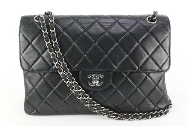 Chanel Black Quilted Lambskin Jumbo Double Flap Classic Bag in Black Lambskin from Bagriculture