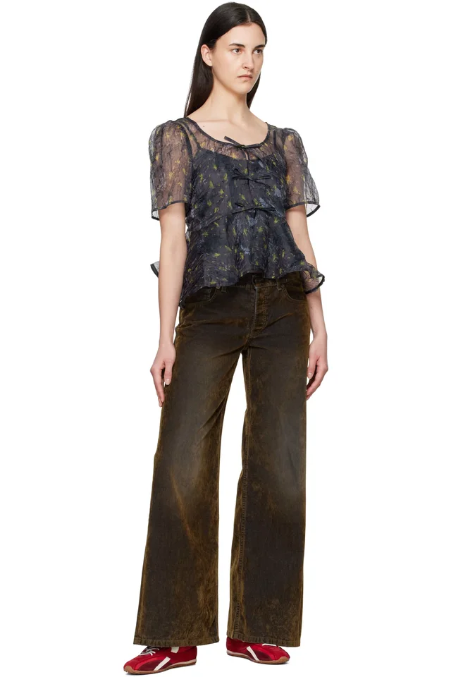 GANNI Gray Shibori Organza Peplum Blouse, photo 4 of 4 from SSENSE