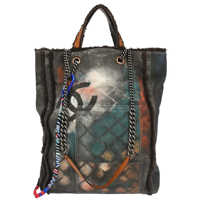 Chanel 2014 Black Canvas Bricolage Graffiti Tote Handbag in Black Canvas from AMORE Vintage Tokyo