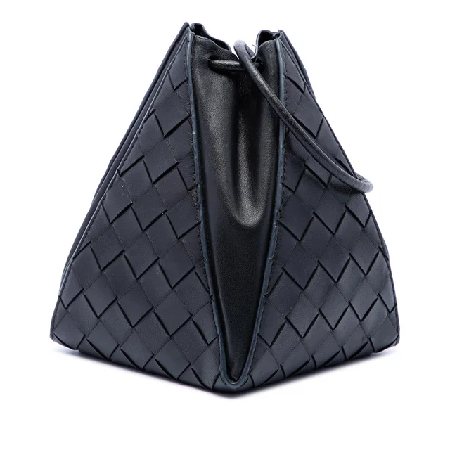 Black Bottega Veneta Intrecciato Mini Knot Bucket Bag in Black Woven leather from Designer Revival