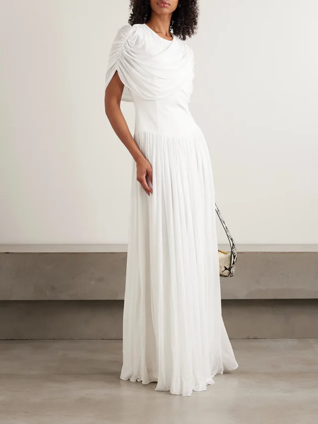 SIMKHAI Nancie cape-effect draped pleated jersey maxi dress in White, photo 2 of 2 from NET-A-PORTER (Canada)