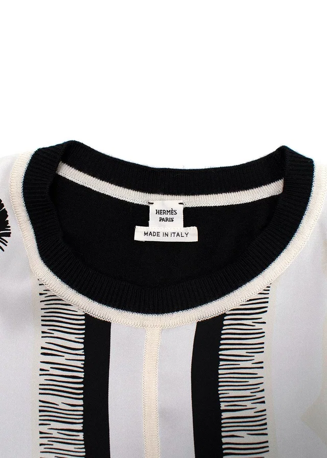 Hermès Black and White Printed Silk Twill Top in Black Silk from HEWI