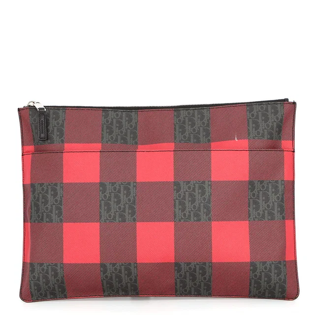Dior Homme Trotter Check Pattern Clutch Bag Red/Black PVC Leather in Black Leather from GALLERY RARE