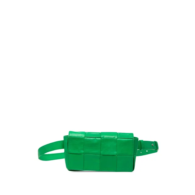 Green Bottega Veneta Mini Paper Calfskin Intrecciato Cassette Belt Bag in Green Calfskin from Designer Revival
