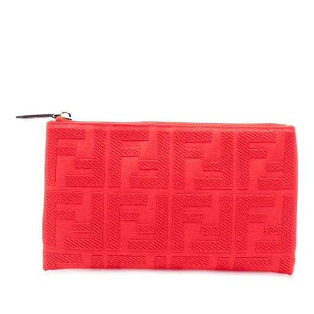 Red Fendi Zucca Embroidered Canvas Zip Pouch Clutch Bag in Red Canvas from Designer Revival