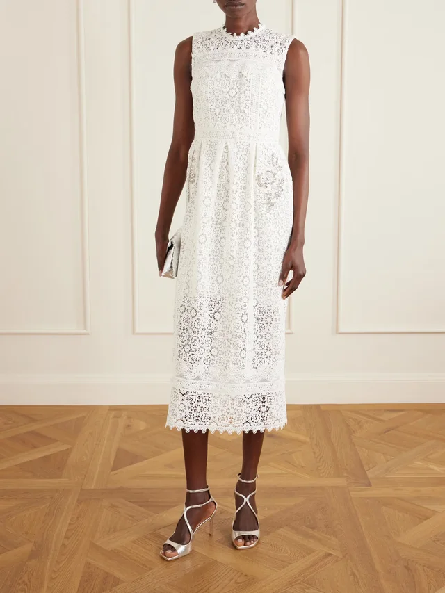 ERDEM Crystal-embellished cotton-guipure lace midi dress in White, photo 2 of 2 from NET-A-PORTER (Canada)
