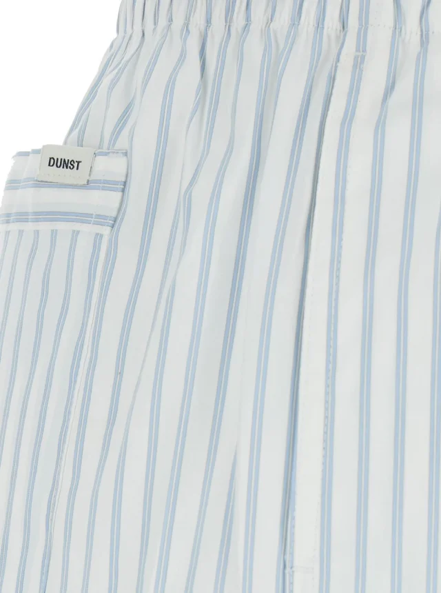 DUNST Light blue Shorts with elasticated waist and drawstring and all-over striped print in cotton blend for women in 76% Cotton 21% Nylon 3% Polyurethane, photo 5 of 6 from Gaudenzi Boutique