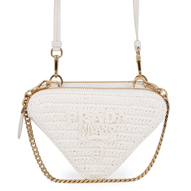 Prada Saffiano Leather Triangle 2-Way Shoulder Bag White1NR015 Leather Raffia in Saffiano leather from GALLERY RARE