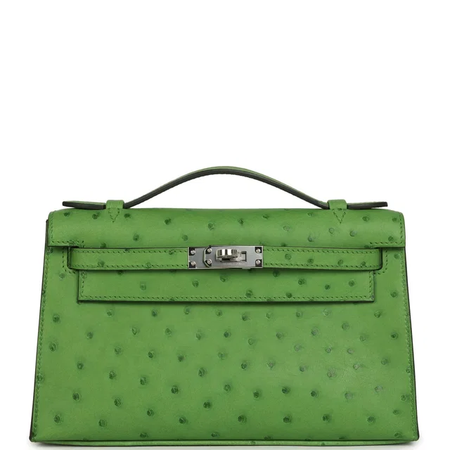 Hermès Kelly Pochette Vert Yucca Ostrich Palladium Hardware in Green Ostrich from Madison Avenue Couture