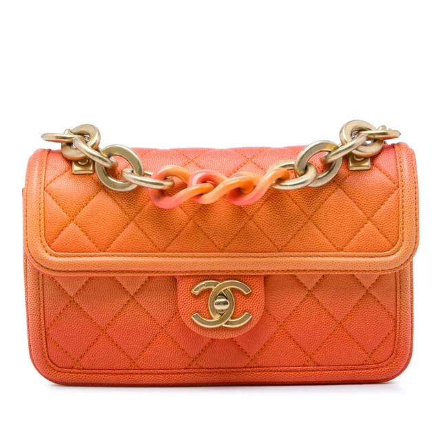 Orange Chanel Small Quilted Caviar Sunset On The Sea Flap Satchel in Orange Caviar leather from Designer Revival