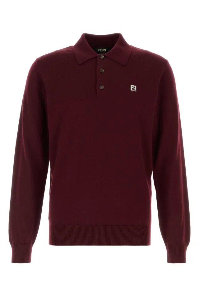 Fendi Stretch Wool Polo — Burgundy in Burgundy, image 1 of 1 from italist