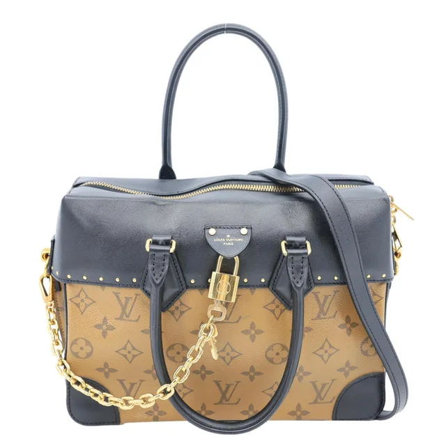 Louis Vuitton City Malle MM Reverse Monogram Shoulder Bag Black in Black Coated canvas from Dallas Designer Handbags