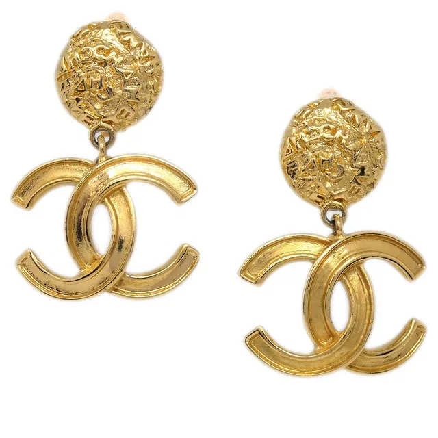 Chanel CC Dangle Earrings Clip-On Gold 95A in Gold from AMORE Vintage Tokyo