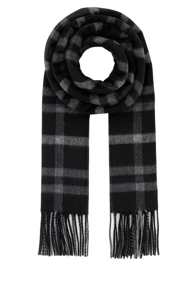 Saint Laurent Checked Silk-Cashmere Scarf — Black Exterior: Silk Cashmere Scarfs in Black Silk from HEWI