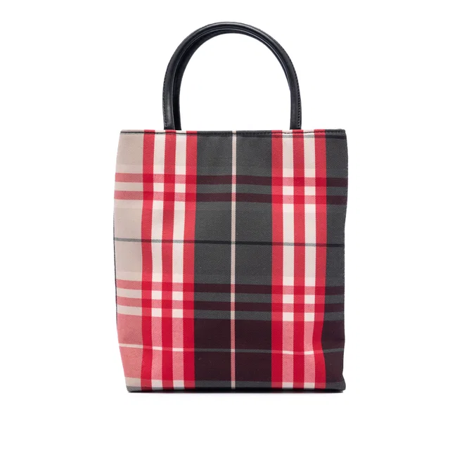 Red Burberry House Check Canvas Tote in Red Canvas from Designer Revival
