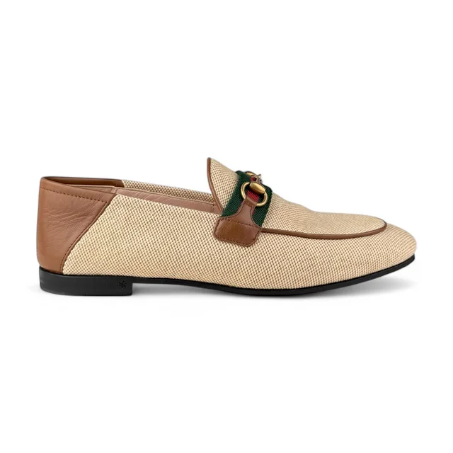 Gucci Canvas & Brown Leather Brixton Loafers in Brown Canvas & Leather from Designer Archives
