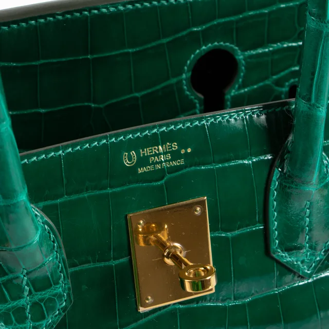 Hermès HSS Birkin 30 Vert Emeraude/Black Shiny Crocodile Niloticus GHW in Black Crocodile from Labellov, photo 12 of 13