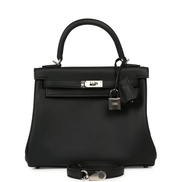 Hermès Kelly Retourne 25 Black Swift Palladium Hardware in Black Swift leather from Madison Avenue Couture