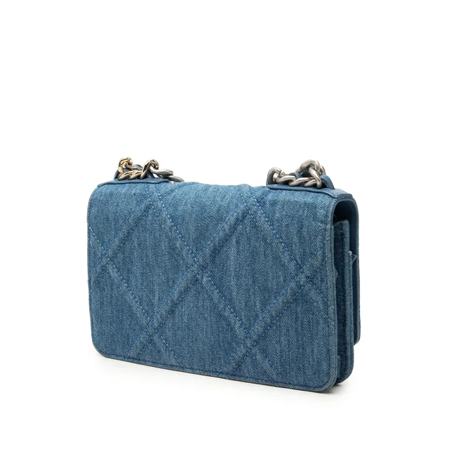 Blue Chanel Denim 19 Flap Wallet On Chain Satchel in Blue Denim from Designer Revival, photo 2 of 2
