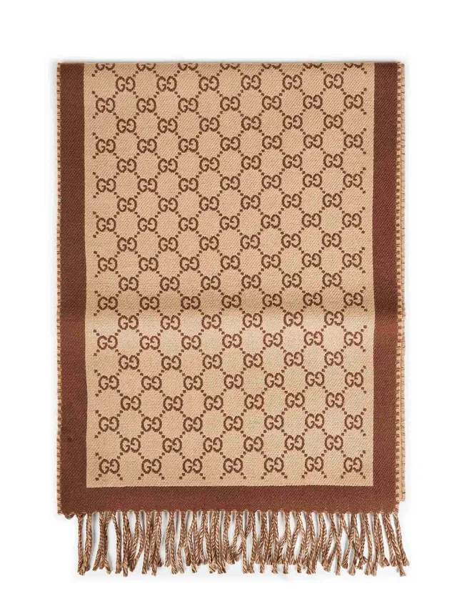 Gucci Gg Monogram Wool Scarf — Beige Scarfs in Beige Wool from HEWI