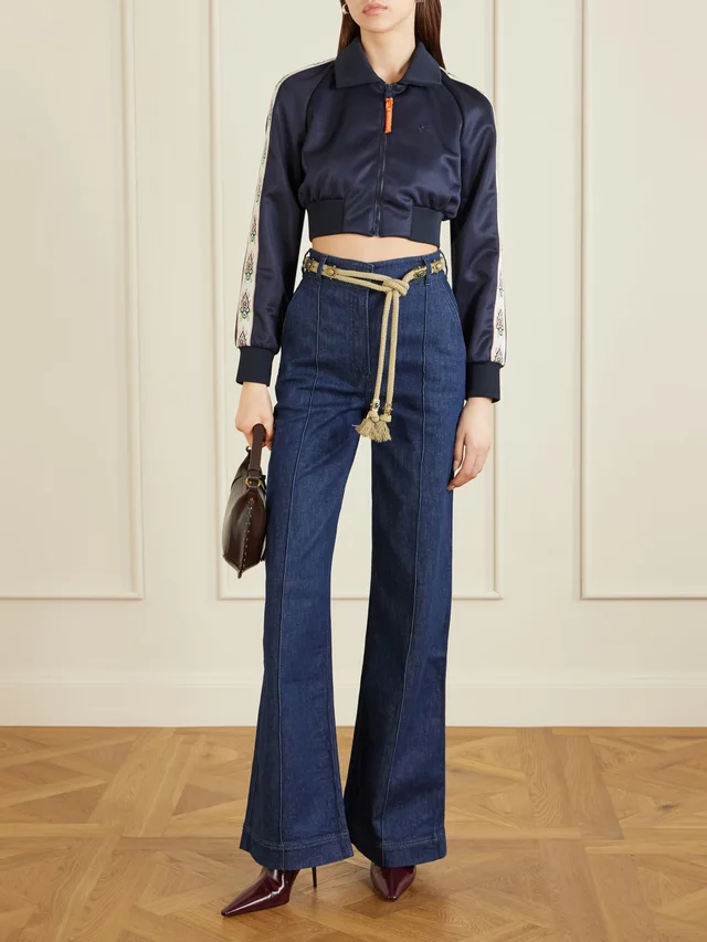 ETRO Cropped canvas-trimmed satin-jersey track jacket in Blue, photo 2 of 2 from NET-A-PORTER (Canada)