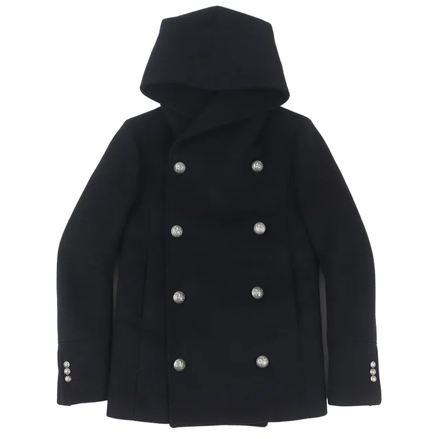 Balmain Emblem Button Wool Coat in Wool from LuxUness