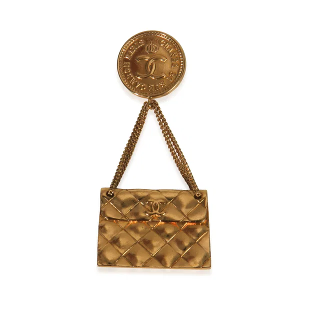 Chanel Gold-Plated Vintage Matelasse Bag Brooch in Gold from HEWI