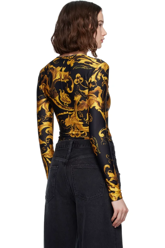 Versace Jeans Couture Black & Gold Lycra Bodysuit, photo 3 of 5 from SSENSE