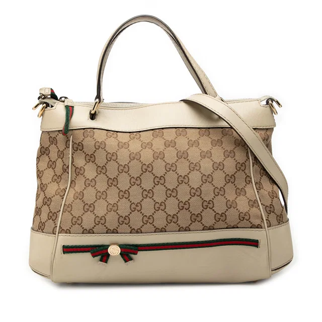 Beige Gucci GG Canvas Web Mayfair Satchel in Beige Canvas from Designer Revival