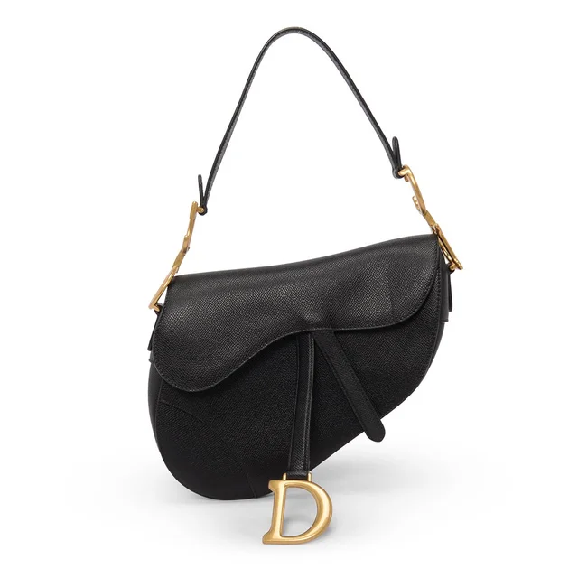 Dior Grained Calfskin Saddle Bag in Black Caviar leather from Blue Spinach