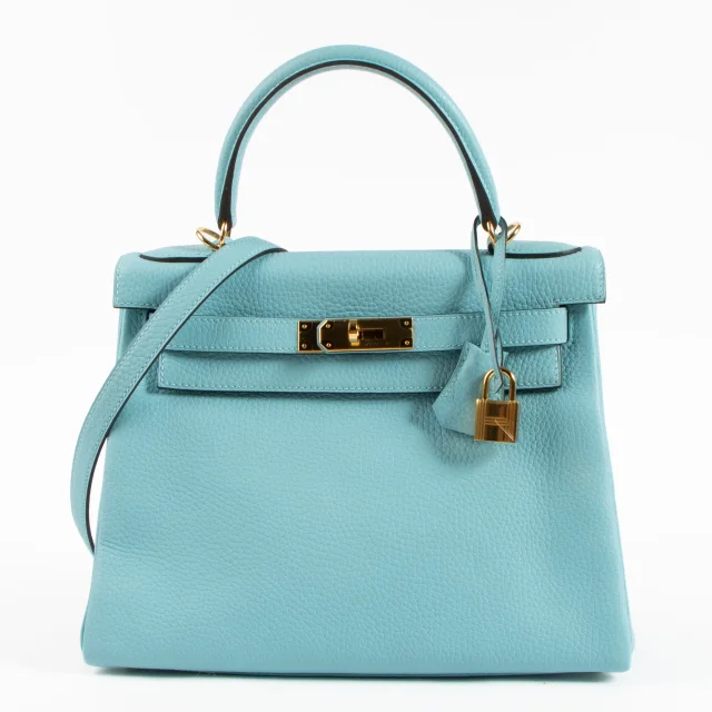 Hermès Kelly 28 Bleu Atoll Clemence GHW in Blue Clemence leather from Labellov, photo 7 of 17