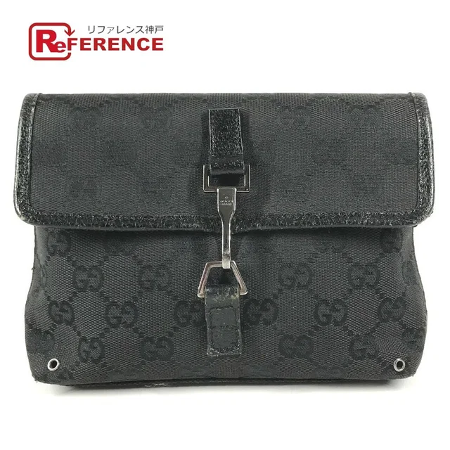 Gucci Belt Bag Logo GG Jackie Canvas Leather Black in Black Canvas from The Reluxe