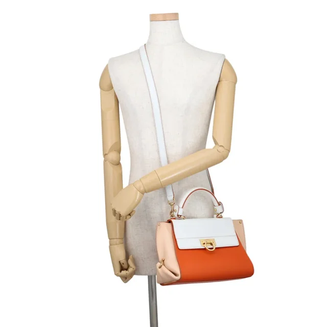 Ferragamo Sofia Gancini 2-way Bag Orange/Light Pink/WhiteFZ21 D570 Leather Size Small in Pink Leather from GALLERY RARE, photo 5 of 18