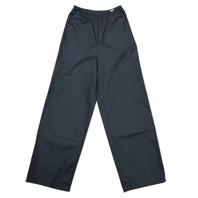 Prada Re-Nylon Logo Long Pants Wide Black in Black Nylon from The Reluxe