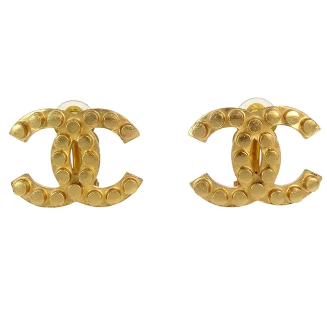 Chanel CC Clip-On Earrings Gold 02A in Gold from AMORE Vintage Tokyo