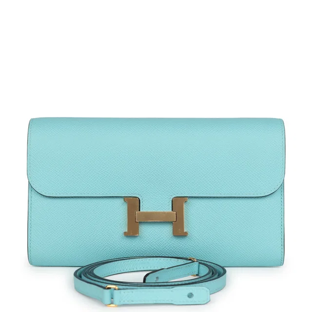 Hermès Constance Wallet To Go Bleu Atoll Epsom Gold Hardware in Blue Epsom leather from Madison Avenue Couture