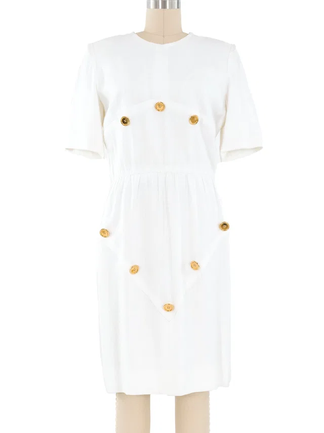 1980s Givenchy Gold Button Dress in Gold Woven leather from Arcade Vintage