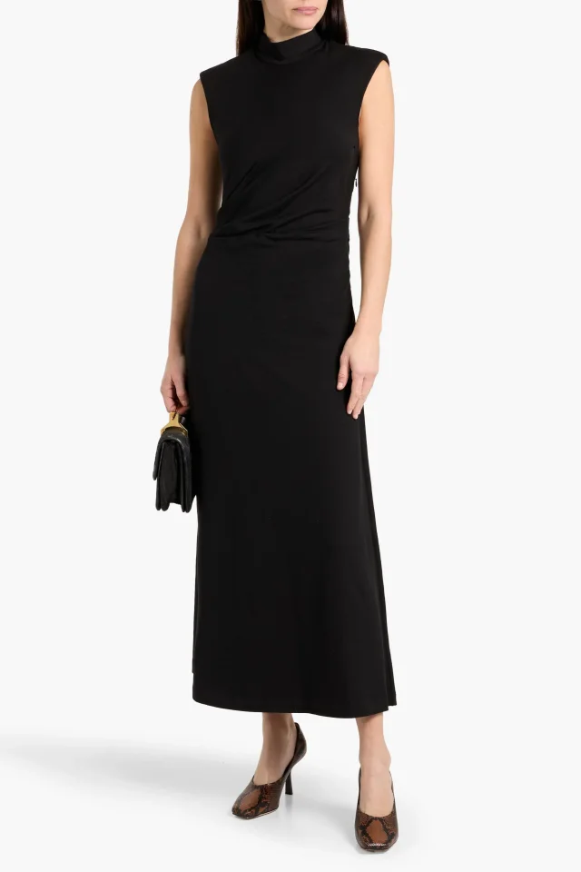 Brunello Cucinelli Draped Wool-Blend Jersey Maxi Dress in Black, photo 2 of 4 from THE OUTNET