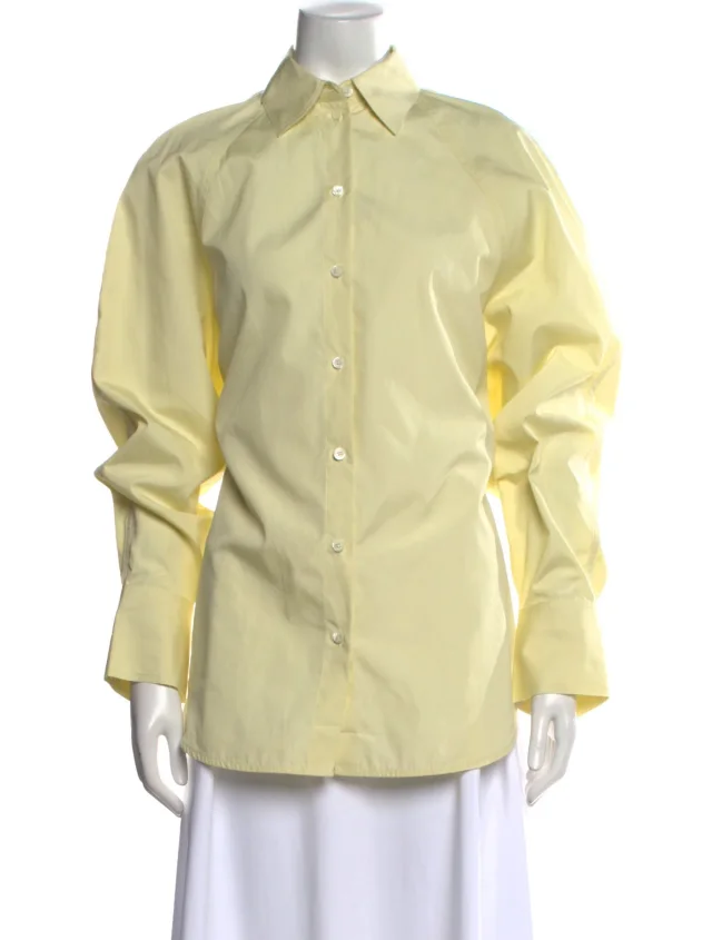 TOTEME Raw Raglan Shirt Long Sleeve Button-Up Top w/ Tags in yellow from The RealReal