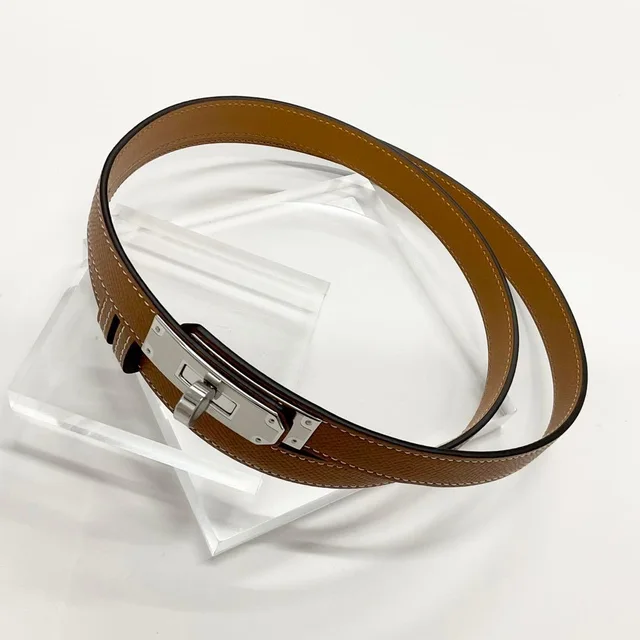 Hermès Leather Kelly 18 Belt Veau Gold Silver in Gold Calfskin from The Reluxe