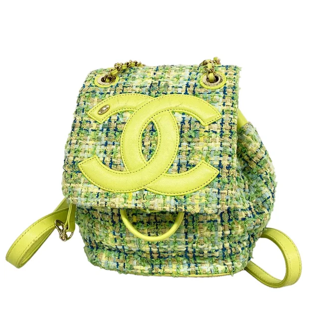 Chanel Backpack Tweed Green Champagne Gold in Green Tweed from The Reluxe