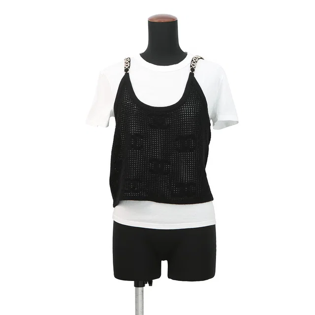Chanel Camisole T-shirt Size M Black/WhiteP72150-K10356-NA934 Cotton100% Cashmere100% Rhinestone in Black from GALLERY RARE
