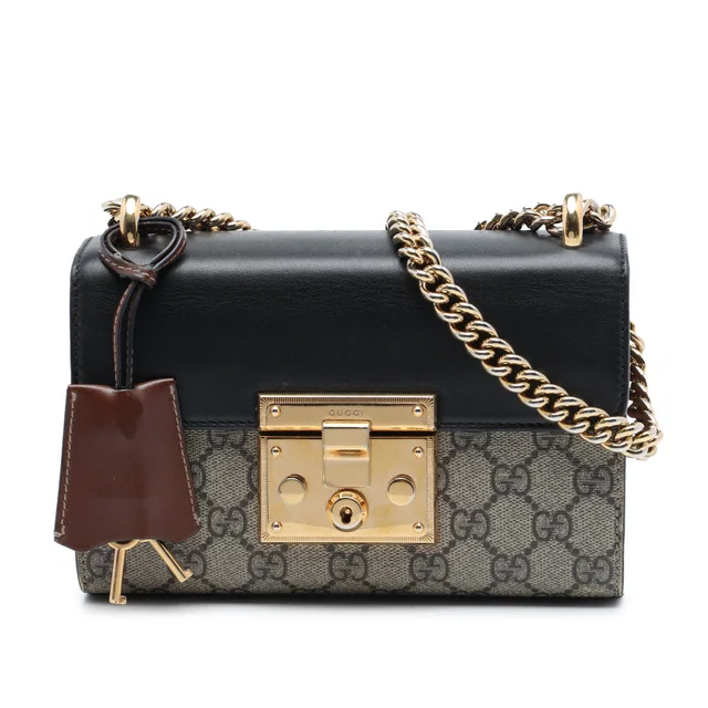 Black Gucci Small GG Supreme Padlock Crossbody in Black Coated canvas from Designer Revival