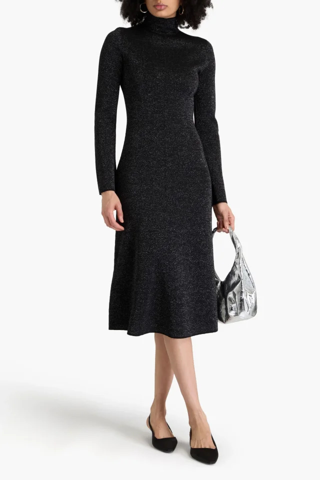 Joseph Metallic Merino Wool-Blend Turtleneck Midi Dress in Black, photo 2 of 4 from THE OUTNET