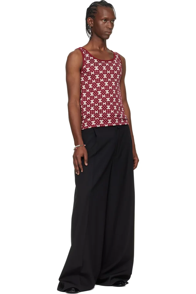 Dries Van Noten Off-White & Red Jacquard Tank Top, photo 4 of 4 from SSENSE
